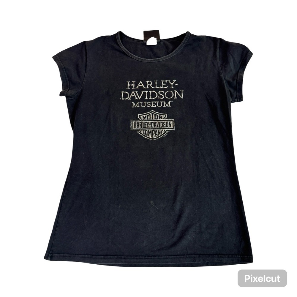 Harley-Davidson Museum Womens‎ Black Rhinestone Graphic T-Shirt Misses Large USA
